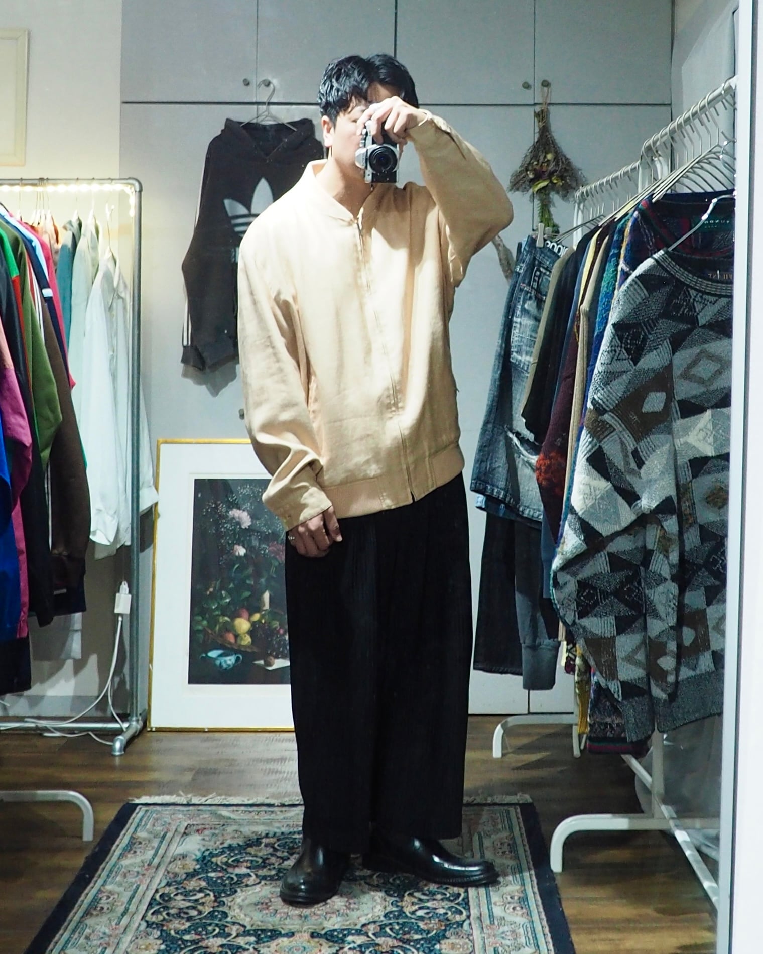 " PAPAS " Soft Light Beige color vintage loose Linen jacket