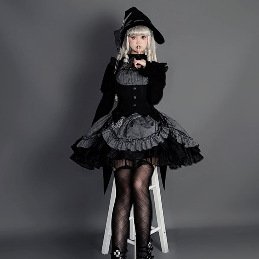 ゴスロリ ブラウス 長袖 Alice Girl 魔女シリーズ シアードット切替