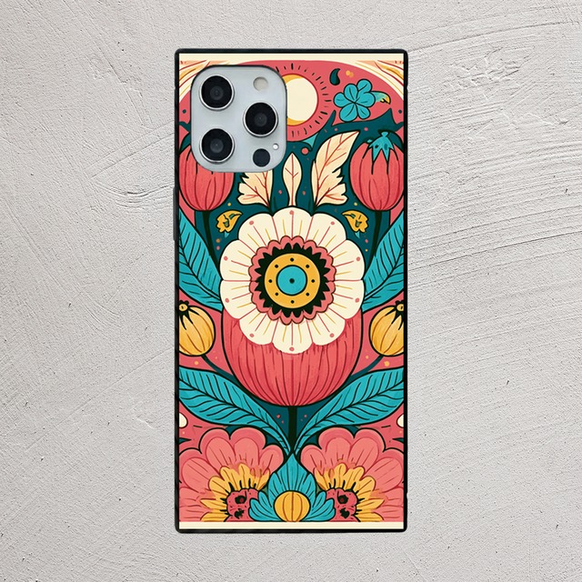 受注生産 iPhoneケース 大きな花と目のサイケ民芸｜フォークアート PSYF021A