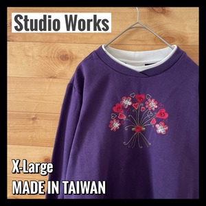 【Studio Works】カワイイ系 襟付き スウェット トレーナー 刺繍 ダサカワ us古着