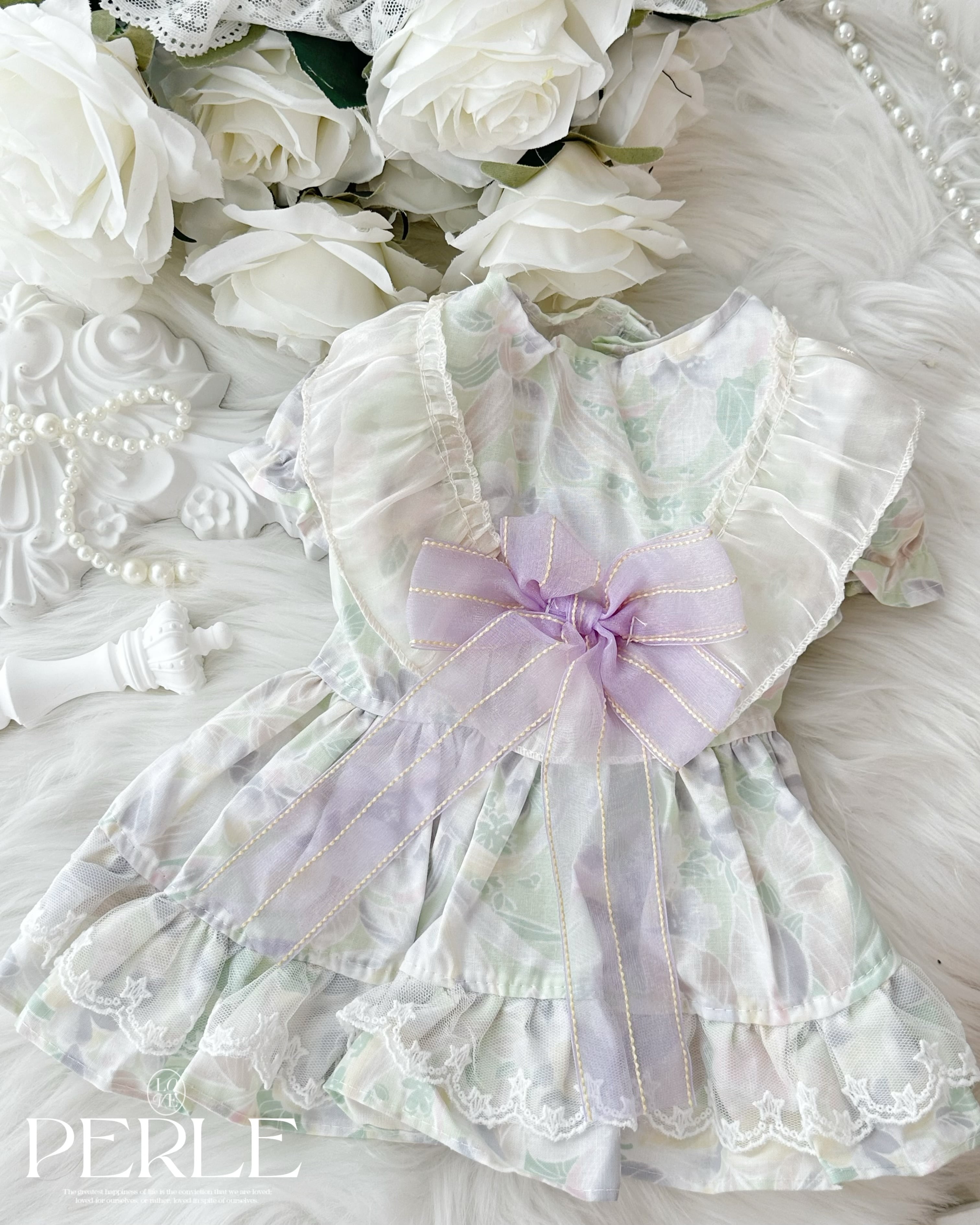 Purple Flower ribbon pet dress