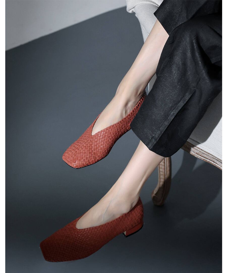 ラムスキン◆編み込みボートシューズ【e-70293】