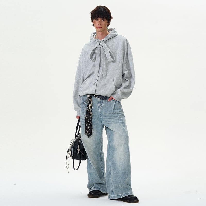 MADWITCH無地リボン結びジップパーカー | mblueshop