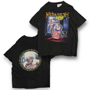 90年代〜 size : M程度【 MEGADETH 】メガデス バンドTシャツ バンT 両面プリント 黒 炭黒 古着 古着屋 高円寺 ビンテージ n40425