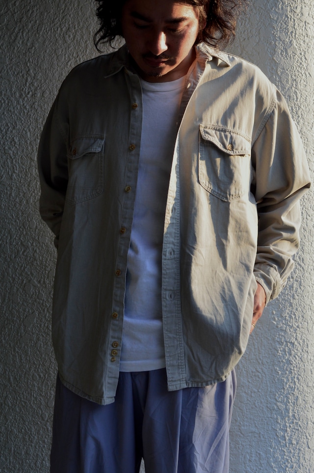Eddie Bauer 1980's Eikhorn Twill Made in USA Heavy Twill Flap Work Shirt エディーバウアー 80s シャツ エルクホーンツイル