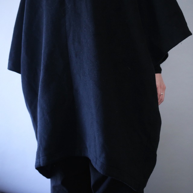 "刺繍×鶴" over silhouette hoodie poncho coat