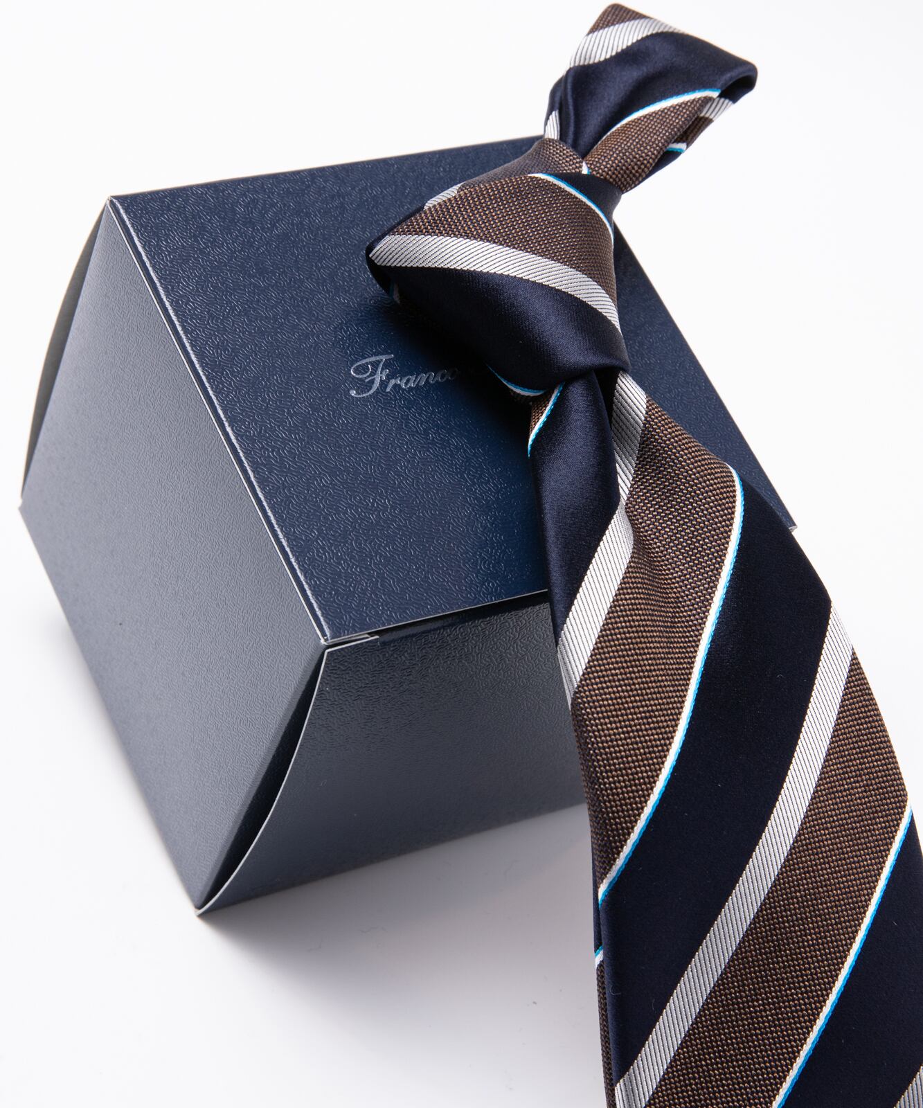Franco Spada フランコスパダ 小バス サテンストライプ ブラウン ネイビー ネクタイドットコム