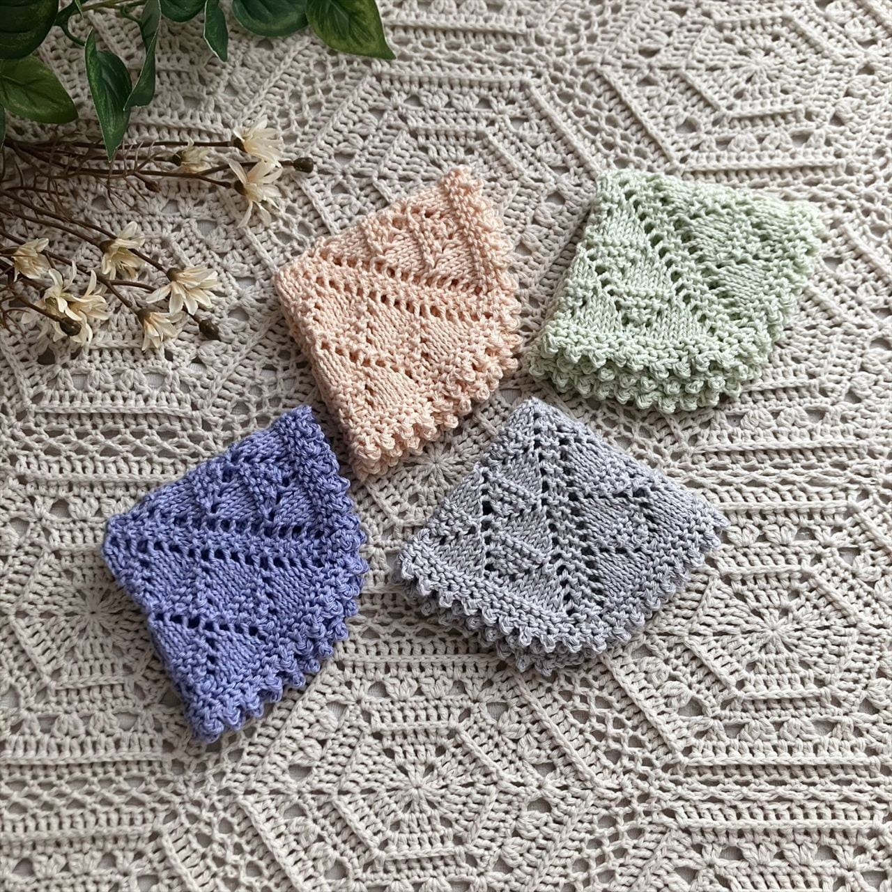 手編み　ベニワレン　ダイヤ　大判　ムーリルト 編み図のみ】棒針編みのダイヤ柄ニッタオル（印刷版） | 手編み雑貨の