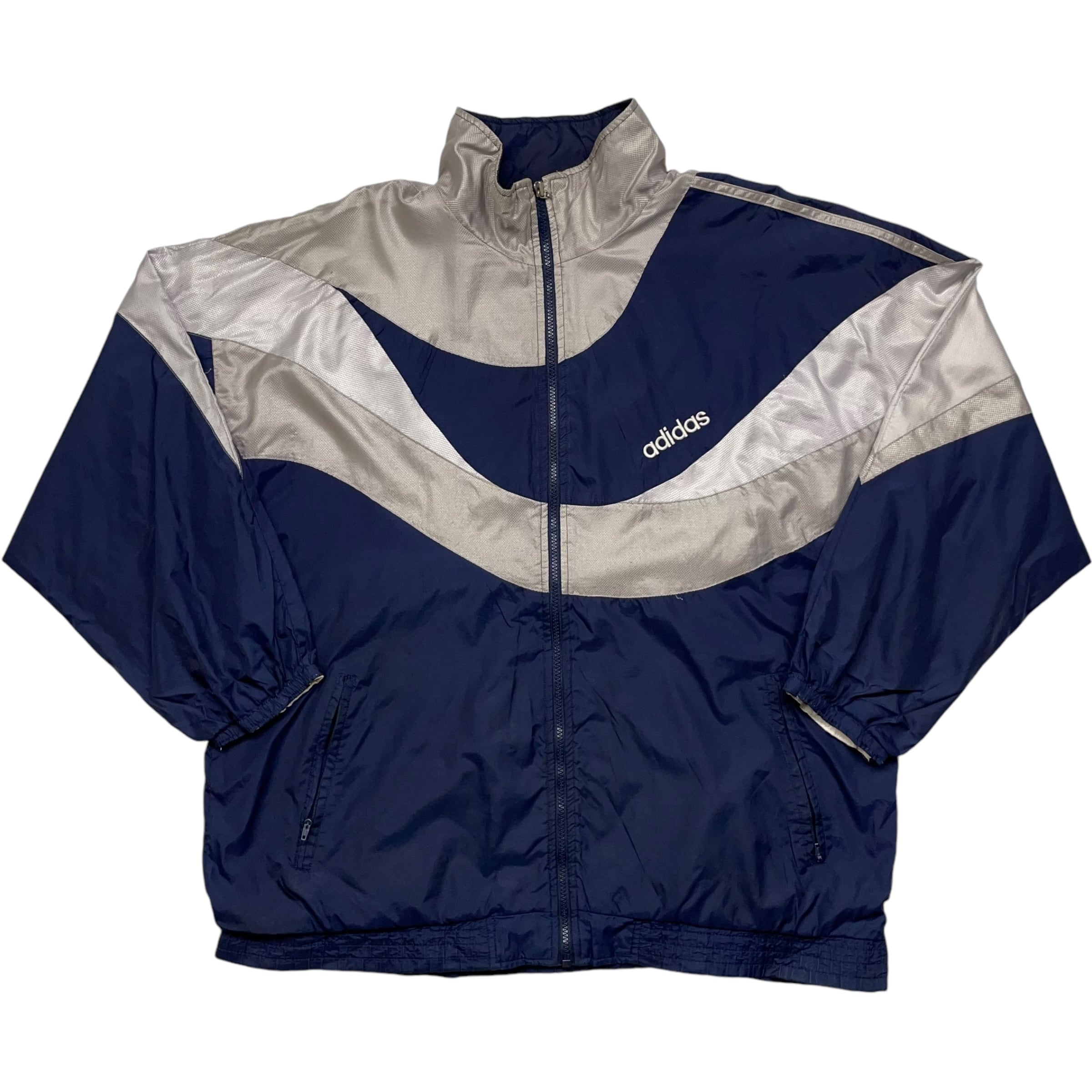 《XL》 adidas アディダス ナイロンジャケット ワンポイント 刺繍 ネイビー 90年代 vintage no.4512