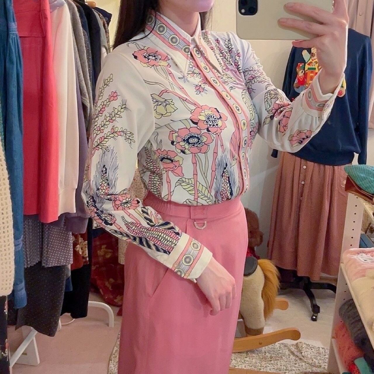 pink yellow botanical blouse