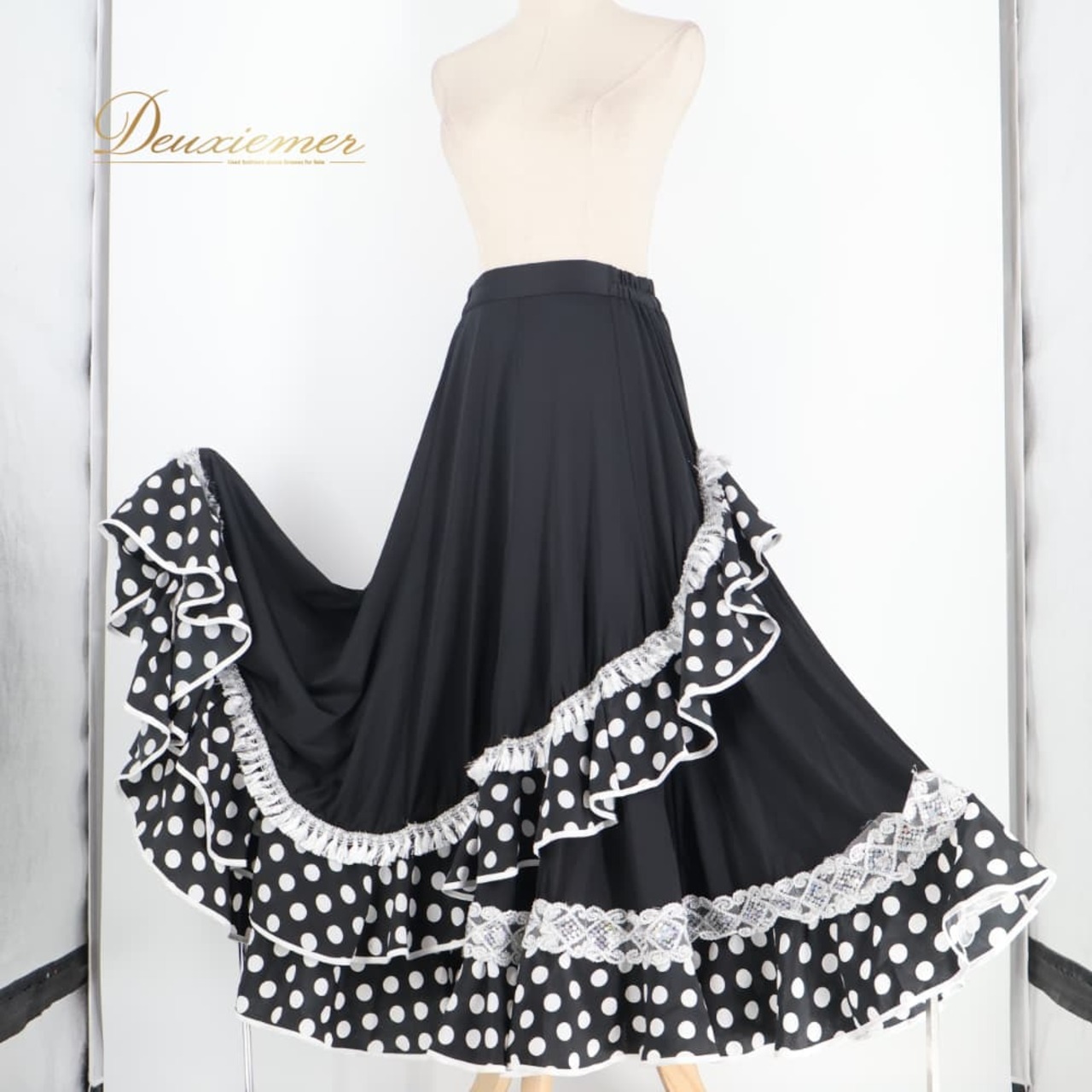 フラメンコ 衣装 prima boutique プリマブティック ファルダ スカート ブラック系 ホワイト系 黒 白 ボランテ フリル 水玉 ドット ダンス パーティ 発表会 レディース 舞台衣装 ステージ衣装 発表会衣装 ダンス衣装