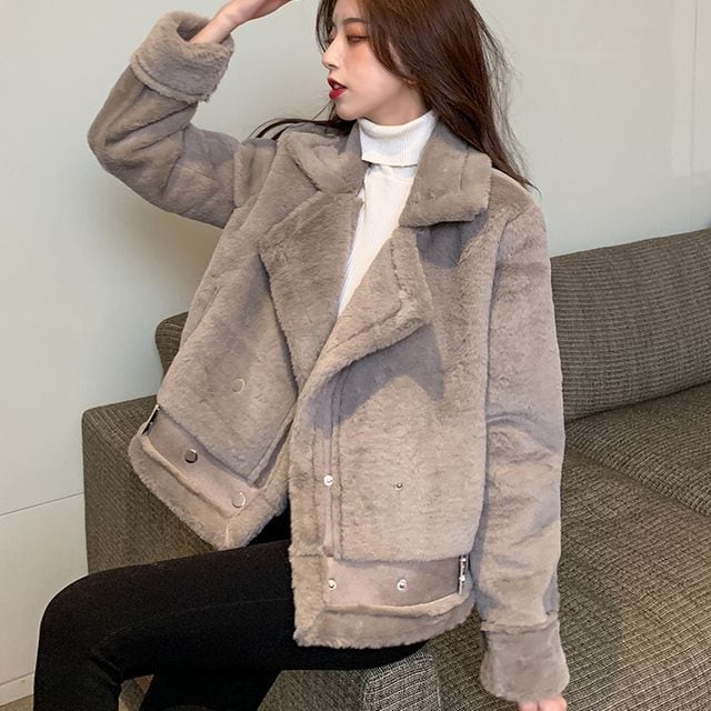 【予約販売】ライダースジャケット レディース ショート丈 ボア ムスタン ムートン調 グレー ホワイト カジュアル 秋冬 アウター おしゃれ こなれ感 韓国 S/M/L/XL