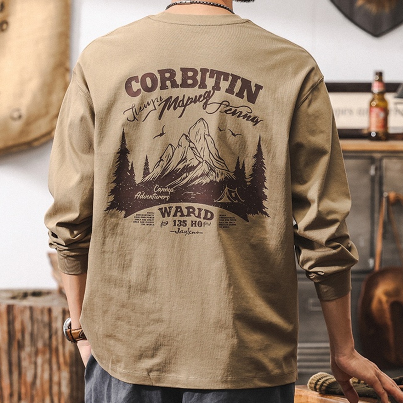 Back Print Long Sleeve Crew Neck ◇2color H0507