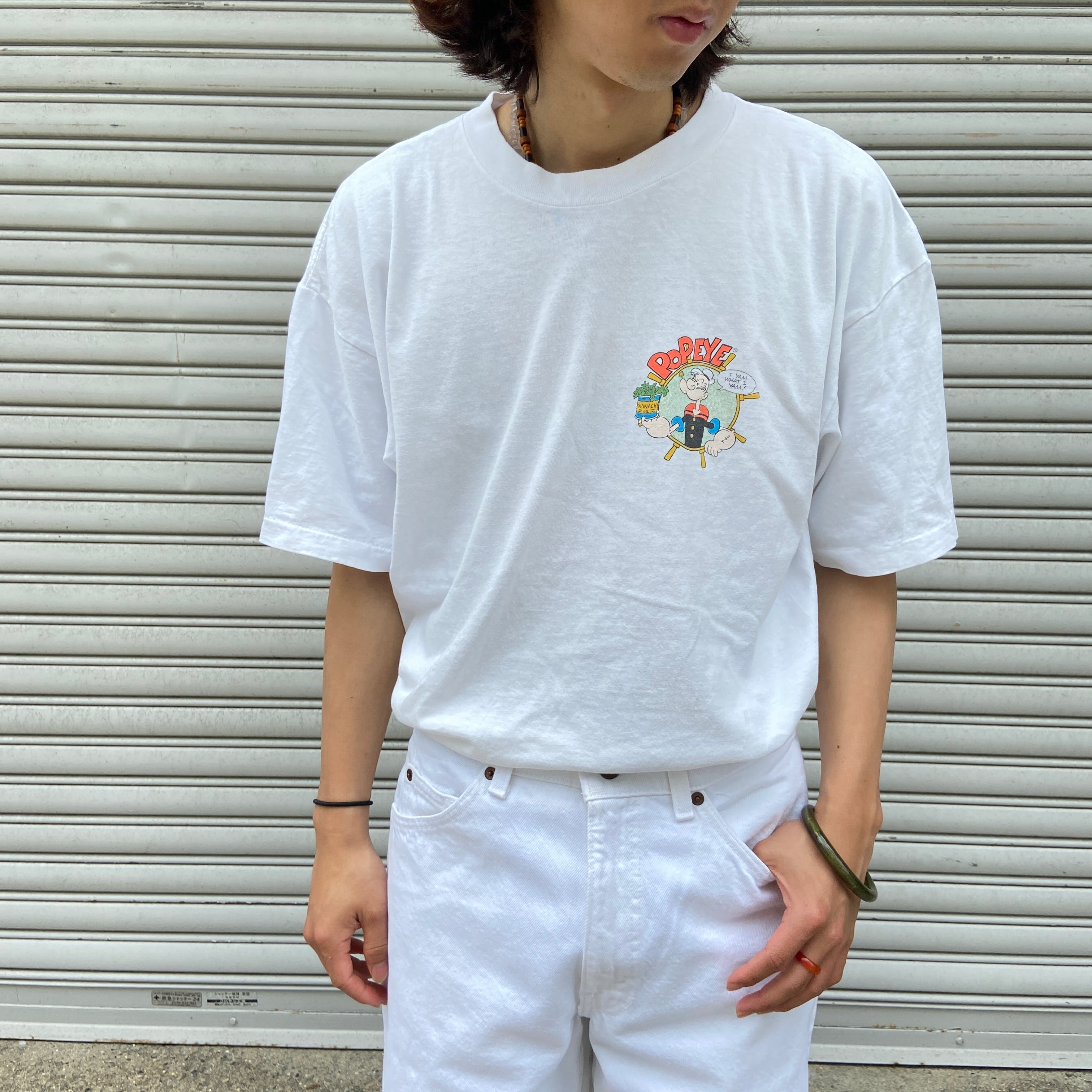 送料無料』90s レア ポパイTシャツ MARLIN TEASE キャラ USA製 白 