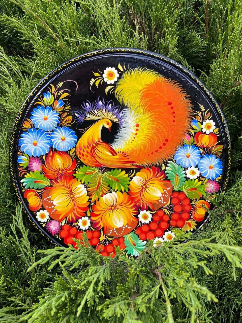 ペトリキウカ塗りのプレート（ホロベッツ）25cm | ウクライナ刺繍と