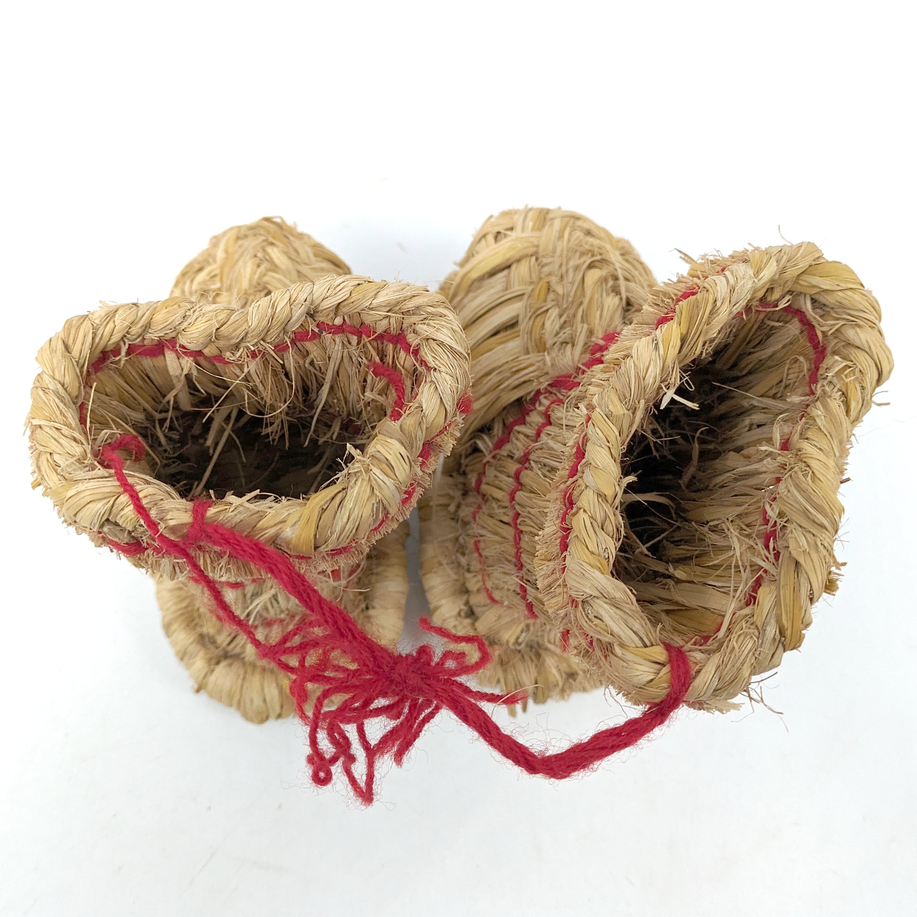 藁靴・わらぐつ・藁沓・雪靴・古民具・ミニサイズ・インテリア・赤紐