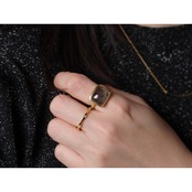S925 SINGLE STONE MATT RING -BLACK RUTILE QUARTZ-