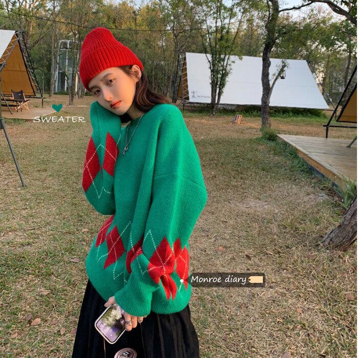 スタンダードルーズプルオーバー セーター オータムウィンタートップス コート ロング レトロ 秋物 冬物 モンロー60930794717