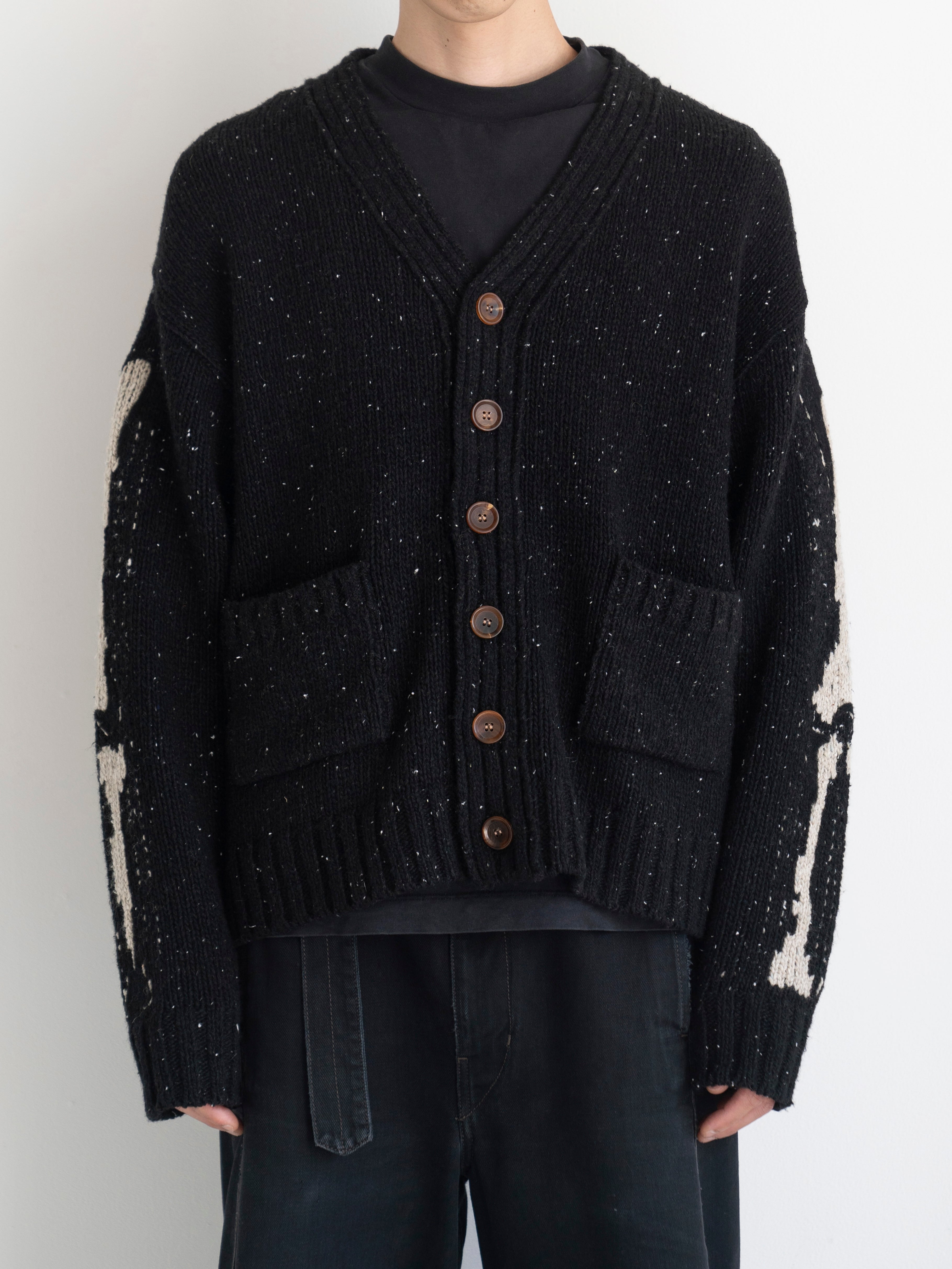 BPS KHOKI Needle punched cardigan BLACK 25fw-k-02 | BEST PACKING STORE