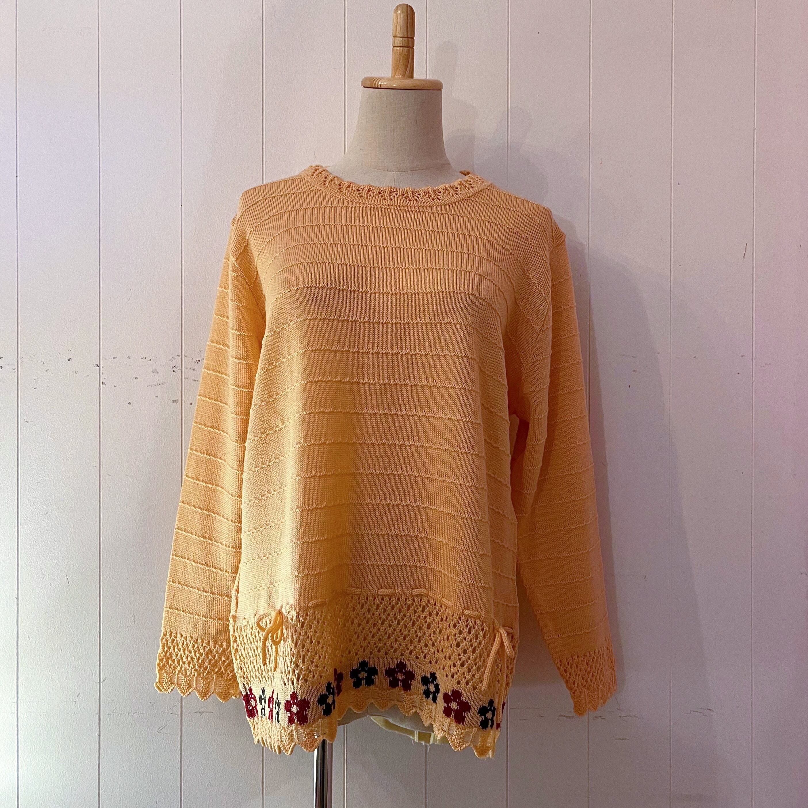 orange flower ribbon openwork knit sweater