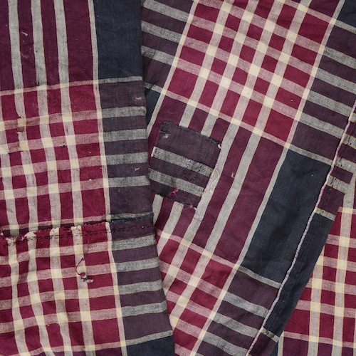 襤褸布古布木綿布団皮二幅格子模様ジャパンヴィンテージファブリックテキスタイル昭和 | boro fabric cotton japan vintage futon cover textile cloth