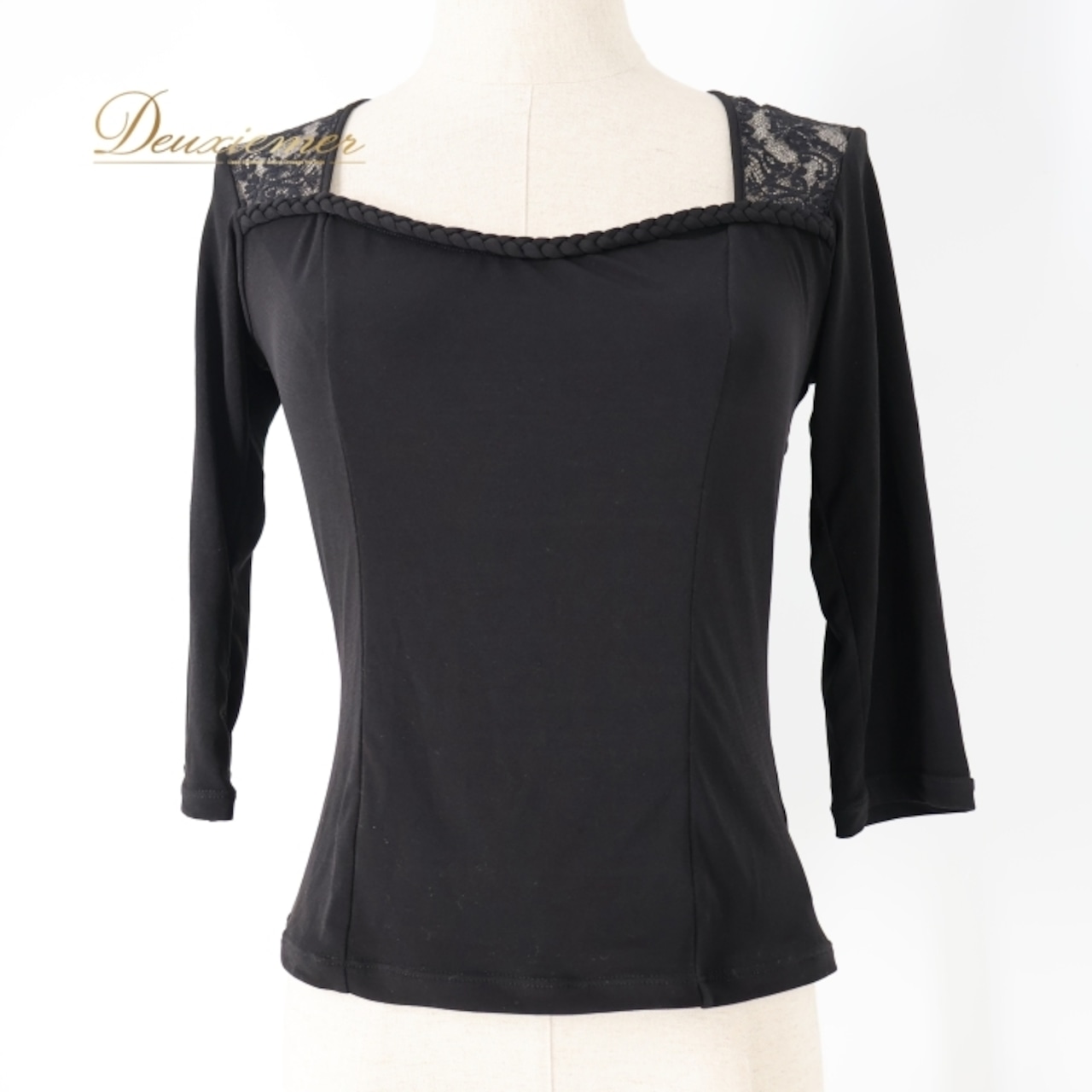社交ダンス 衣装 トップス ブラウス ブラック系 チャコット Chacott 日本製 黒 七分袖 レース 上品 練習 レッスン 伸縮 ストレッチ シンプル パーティー セクシー かわいい オールブラック ダンス衣装 イベント ステージ