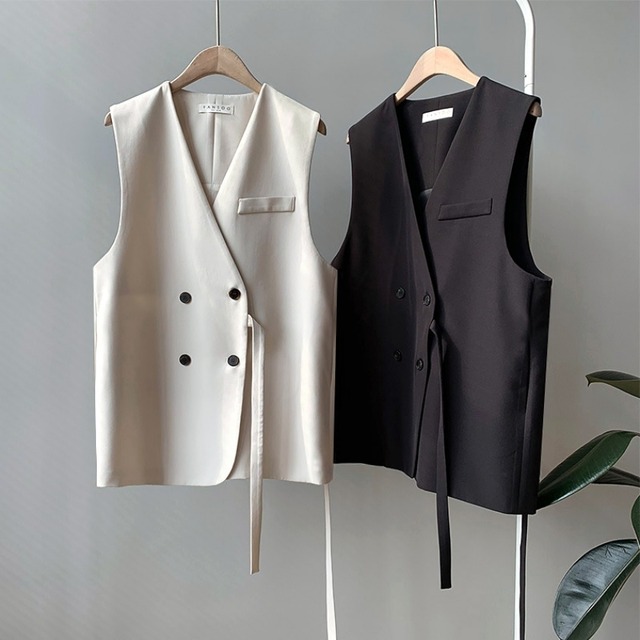 double breasted side ribbon gilet