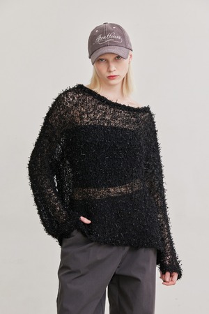 [AFTERHOURS] HAIRY ONE SHOULDER KNIT TOP (BLACK)