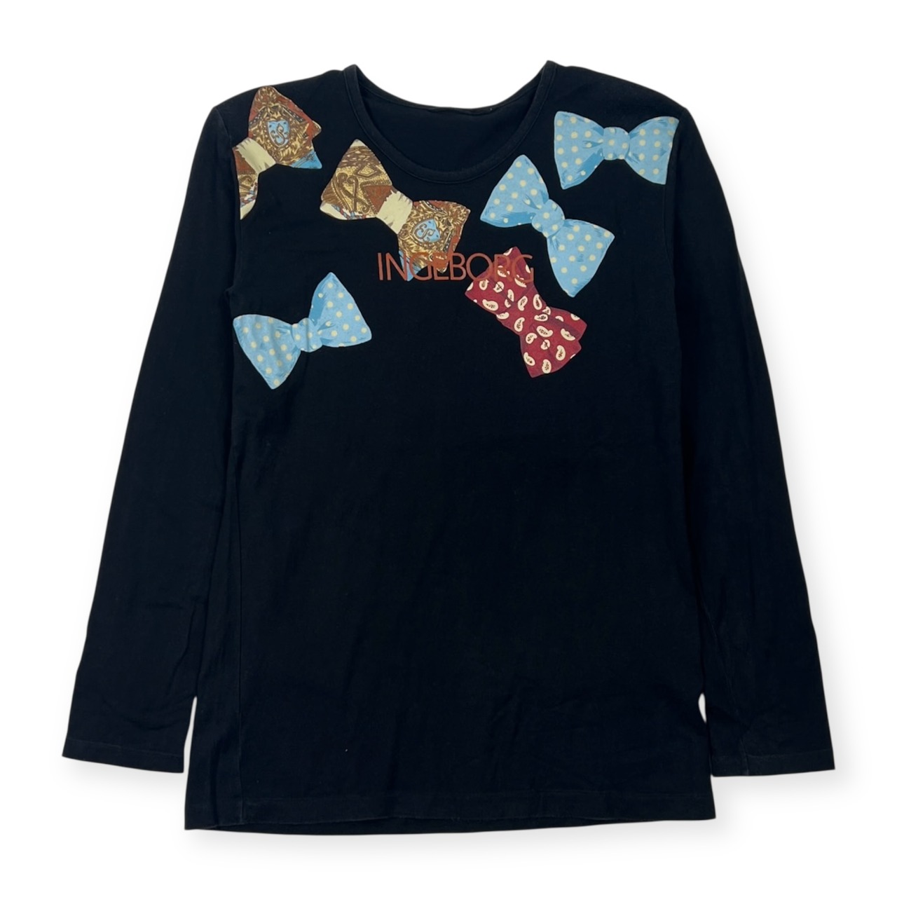 INGEBORG インゲボルグ リボン柄 長袖 Tシャツ カットソー/ブラック レディース