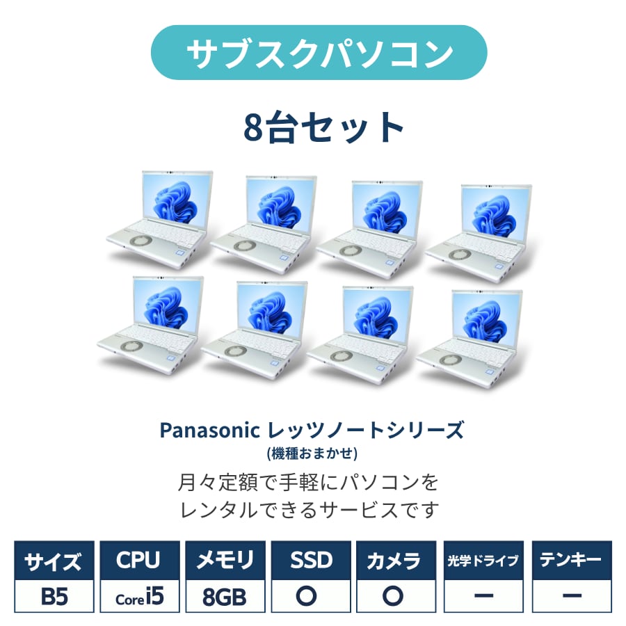 【レンタルPC】2か月8台セット Panasonic|B5|Corei5|メモリ8GB|SSD