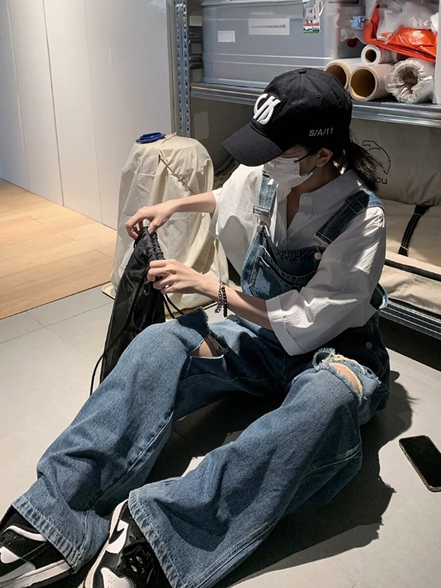 ダメージ加工つなぎ ダメージデニム ダメージサロペットパンツ デニム