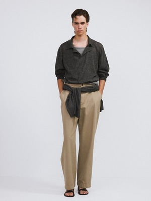 [RECTO][MEN] LINEN BLEND POLO TOP (CHARCOAL GREY) 正規品 韓国ブランド 韓国通販 韓国代行 韓国ファッション レクト メンズ 日本 店舗