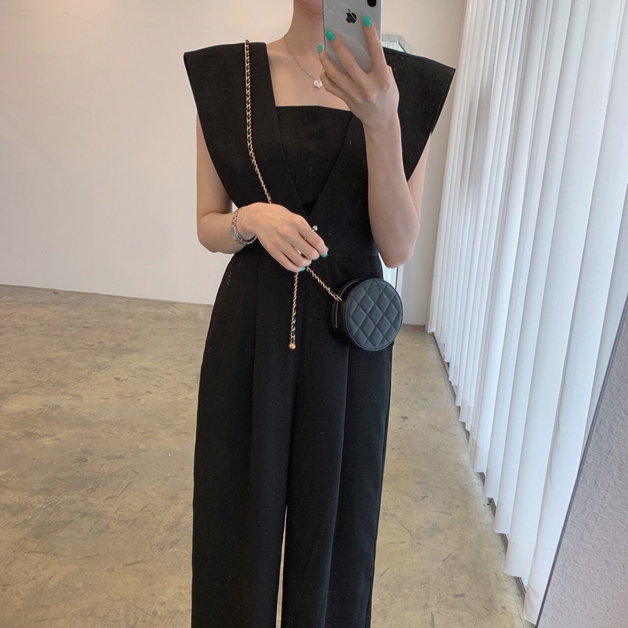 スクエアネック ワイドパンツ オールインワン A4153