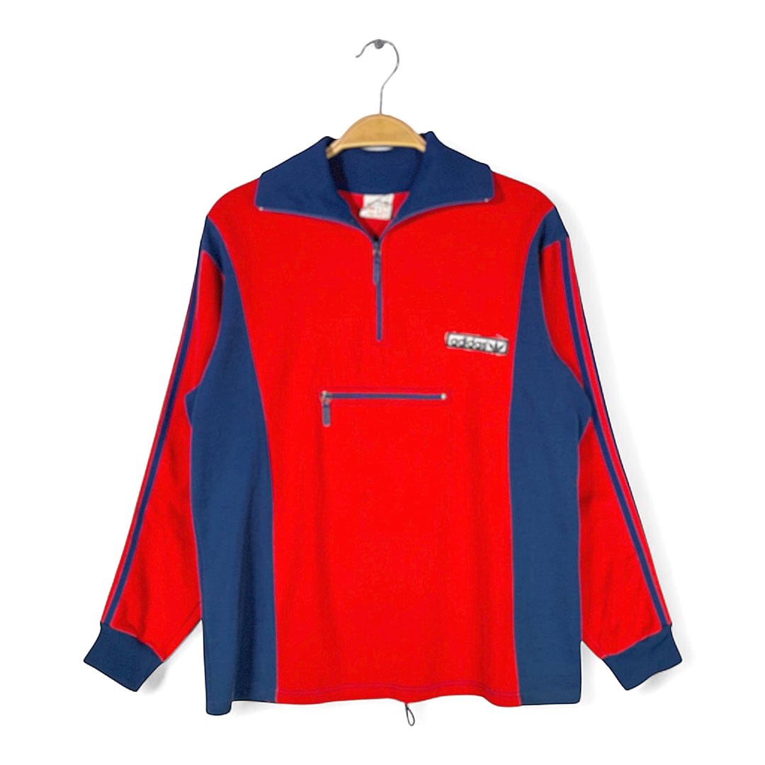 80s アディダス ユーゴスラビア製 ヴィンテージトラックジャケット ジャージ プルオーバー 赤紺 adidas サイズM 古着 @CK0246