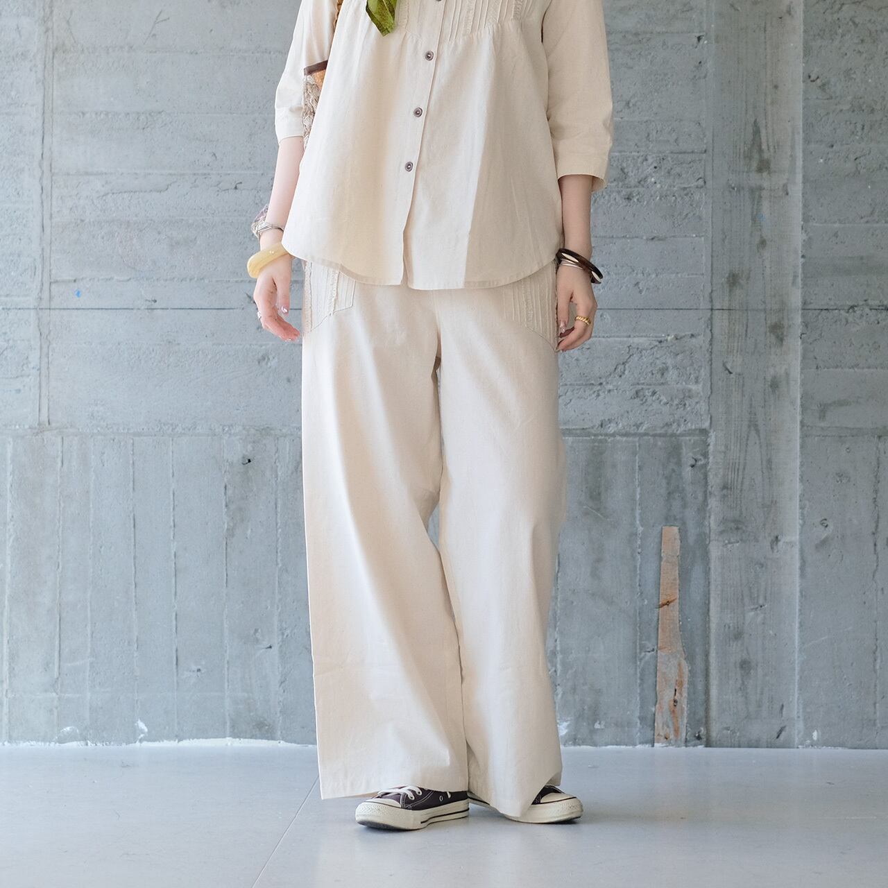 大人可愛い♡ピンタックフリルパンツ(26s-04)アイボリー