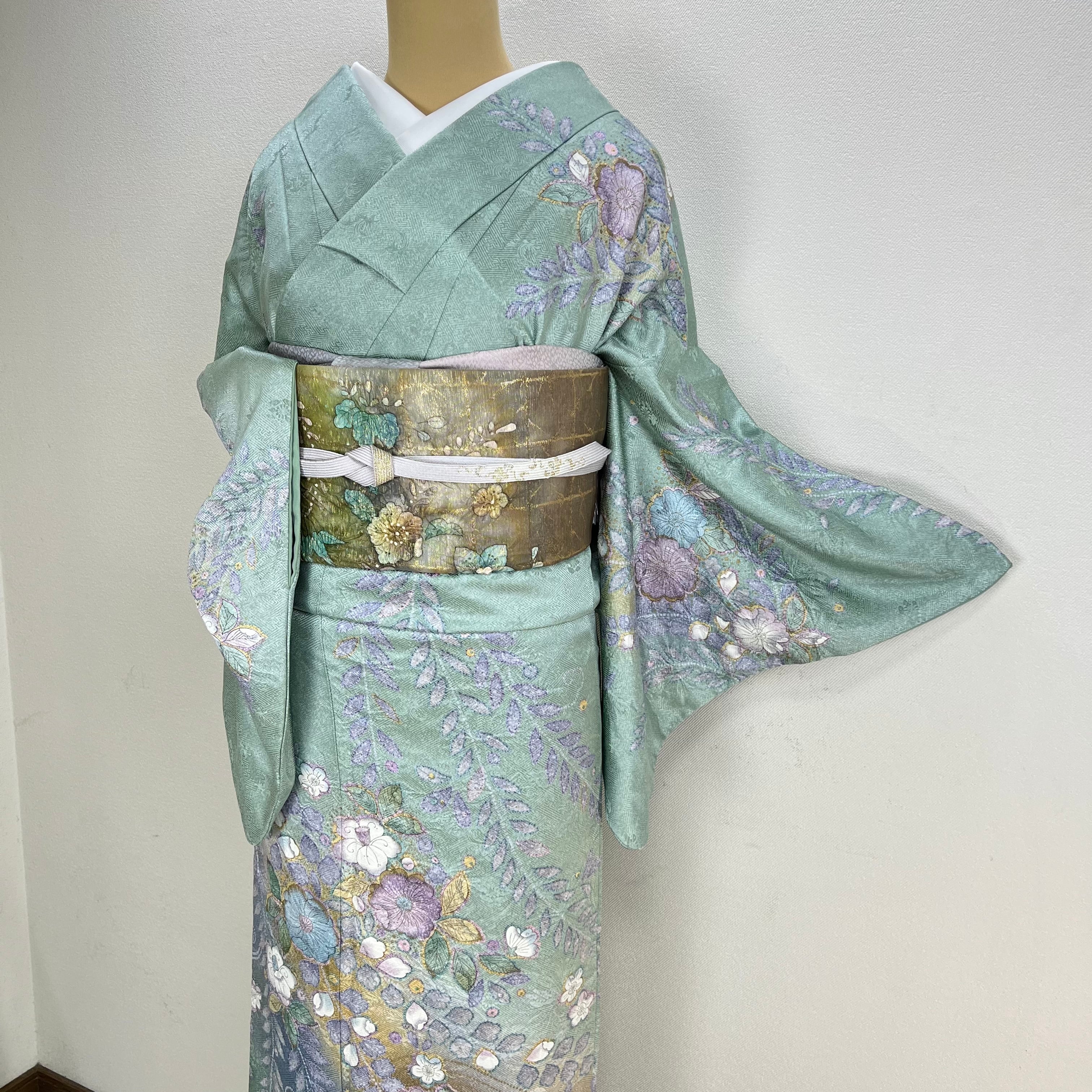 鈴草_着物古布はぎれ◆K528◆美品　訪問着　【滝泰　森志湖作】袷　辻が花　単衣　送料無料　匿名配送