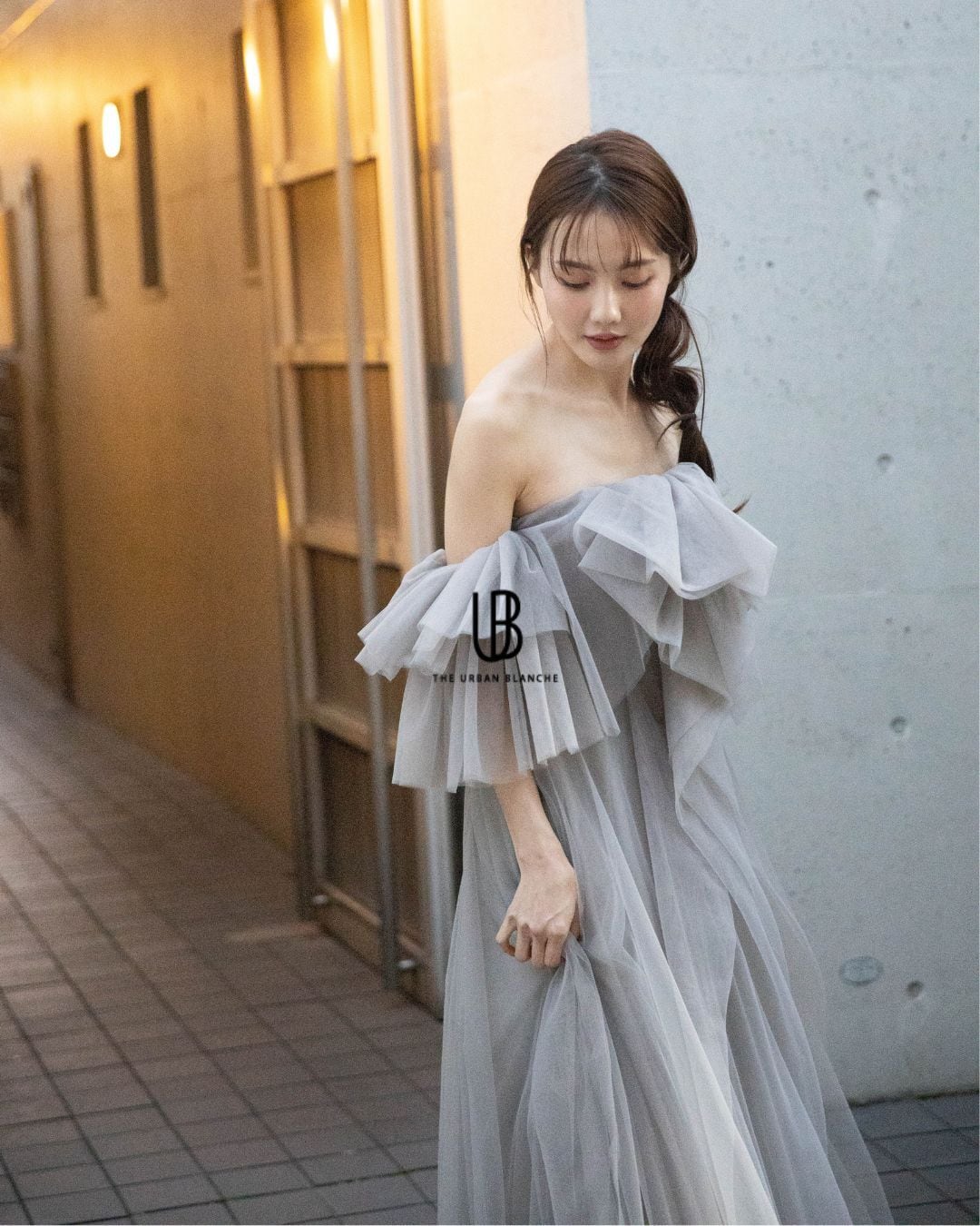 THE URBAN BLANCHE カラードレス グレー NEW ARRIVAL CD77】 新作入荷 /2WAY 袖取り外し可能 カラードレス 挙式
