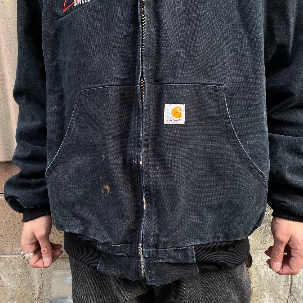 90年代 USA製 Carhartt カーハート 企業ロゴ刺? アクティブパーカー 