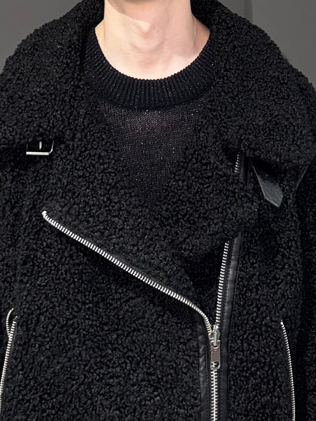 stand collar double riders boa jacket / black | okinimesmamani