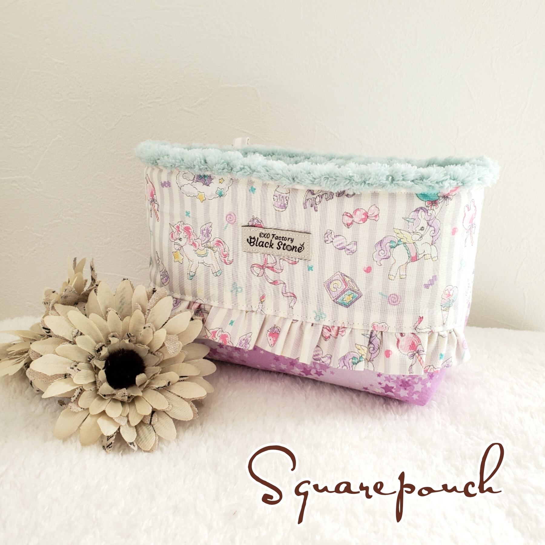 フリルスクエアポーチL♡ユニコーンストライプ×ミルキーウェイ  