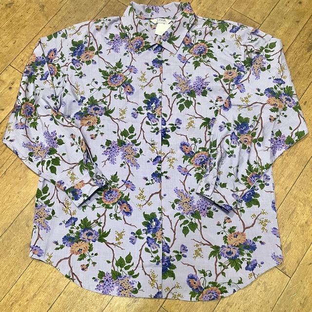 花柄 紫系 ライラック 花柄シャツ 花柄ブラウス 長袖シャツ パープル 