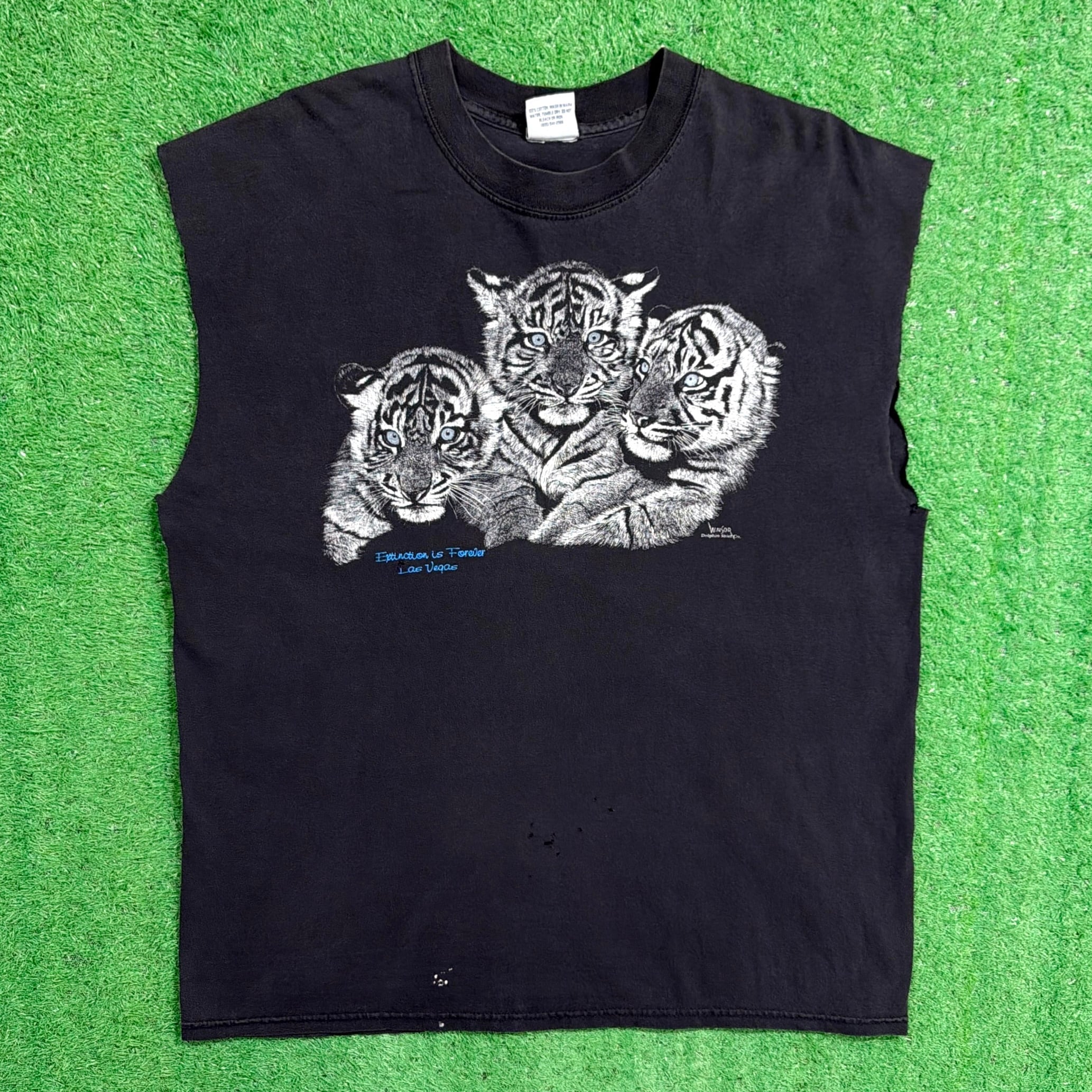 Men's】 90s ホワイトタイガー イラスト カットオフ Tシャツ