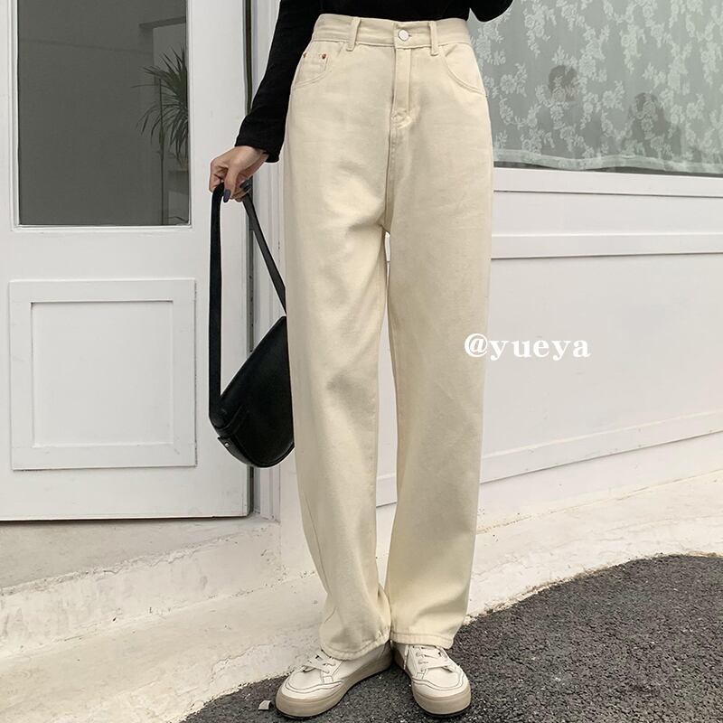 クレセントシティハイウエストジーンズ女性2020年春秋新バージョンルーズで薄いドレープ学生ストレートパンツパンツ クレセントシティ1197772350