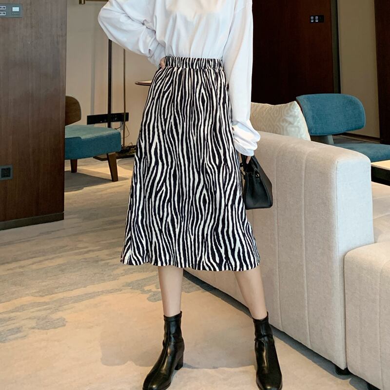 スプリングスタンダードハイウェストウェストパターンスカート Aラインレディース レトロ 春物 YY-ファッション4560787384