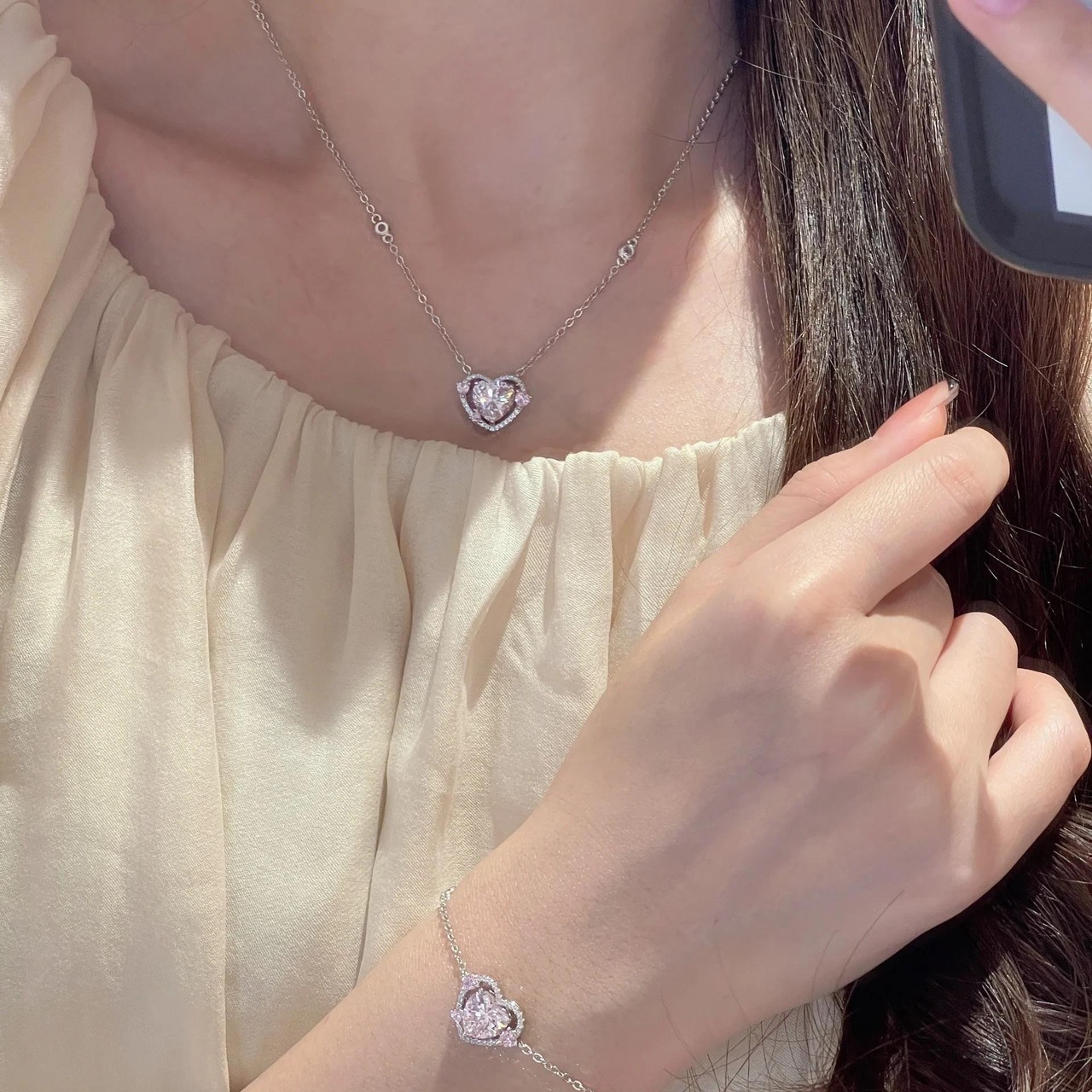 かわいい ピンク ハート キラキラ プレミアム デザイン ネックレス - 10