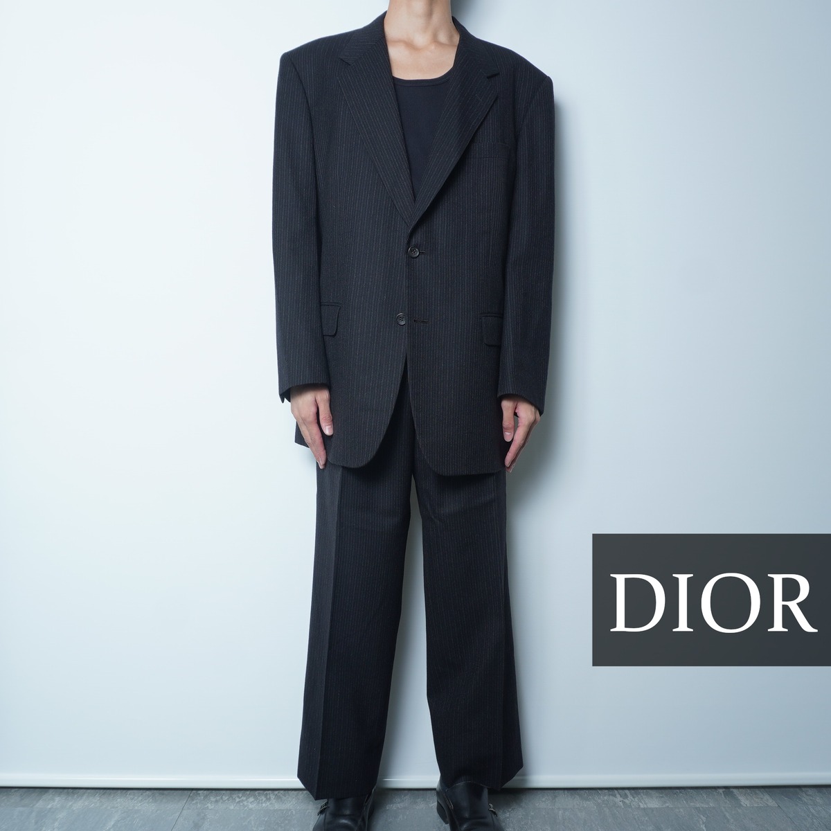 Christian Dior】クリスチャンディオール ポリ混ウール総裏チョーク