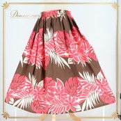 フラダンス 衣装 パウスカート ブラウン系 ピンク系 モンステラ柄 ティアレ柄 シングル シンプル かわいい 華やか 鮮やか 明るい 茶 白 ダンス衣装 ハワイアンダンス レディース ハワイアン アロハ ハワイアンプリント フラ ダンス レッスン 練習 練習用