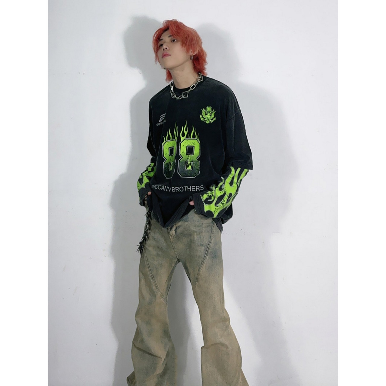 VINTAGE ストリート Flame88 ロングTシャツ T1635