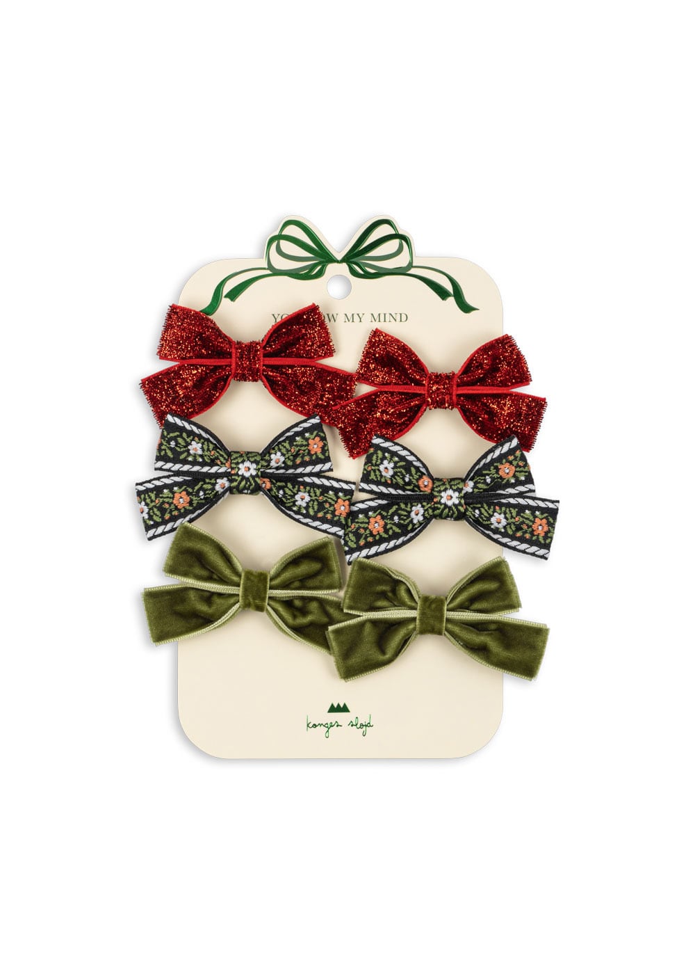 6 Pack Micki Bow Hair Clips RED/GREEN【Konges Sloejd