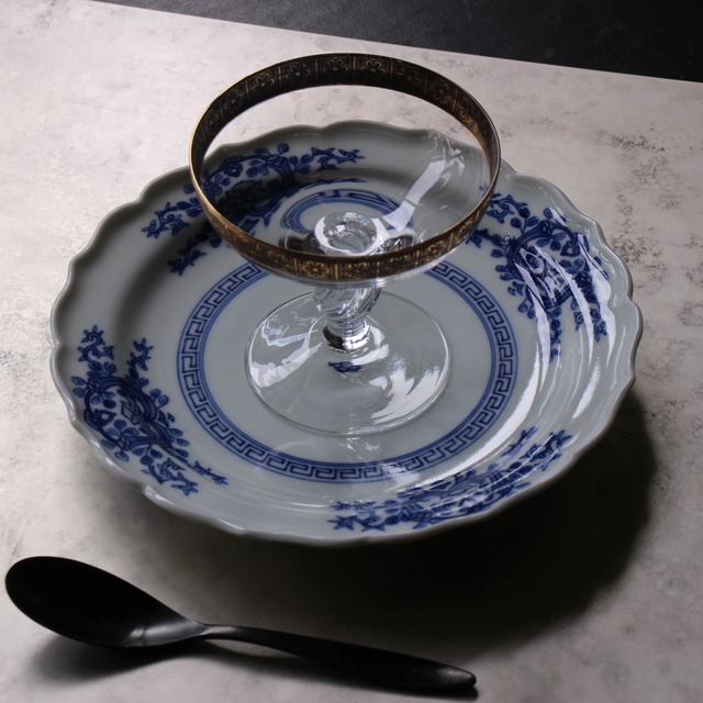 みかわち焼　桔梗渕　唐草リム6寸皿